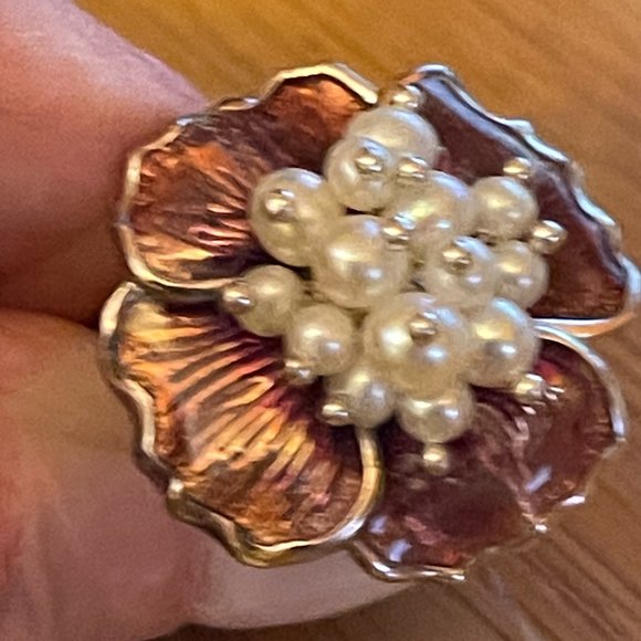 Paola Valentini PV 925 Sterling Silver Pearl Flower Ring
